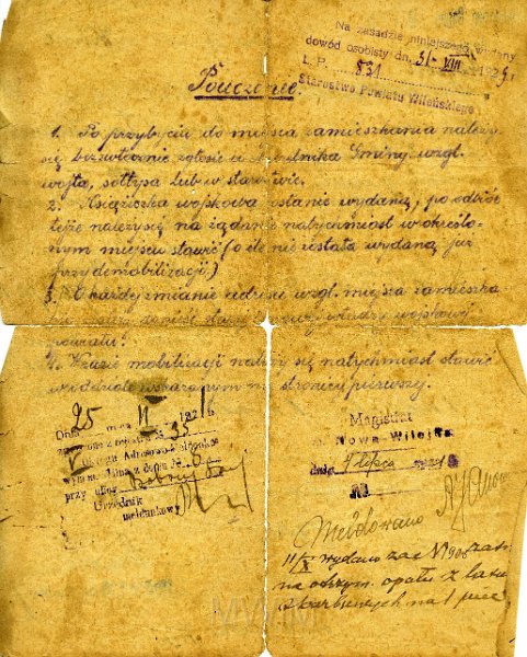 KKE 5910a.jpg - Zaświadczenie o demobilizacji Franciszka Janukowicz, Sokółka, 15 VI 1921 r.